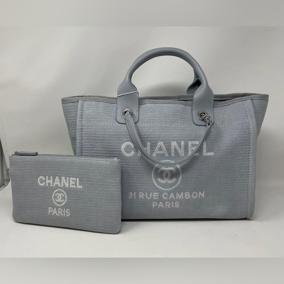 Chanel Deauville 22S Small Grey Blue mixed fibers tote bag - Picture 1 of 15